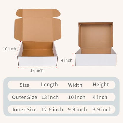 Fishat 13" x 10" x 4" White Corrugated Cardboard Shipping Boxes Set of 5 - size: 13" x 10" x 4"