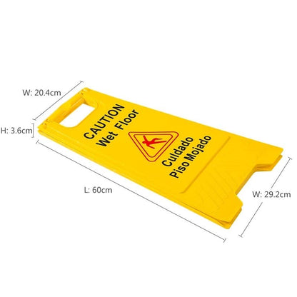24' Warning sign "CAUTION WET FLOOR" sign double sided fold-out bilingual for public safety indoors and outdoors with two language English/Spanish