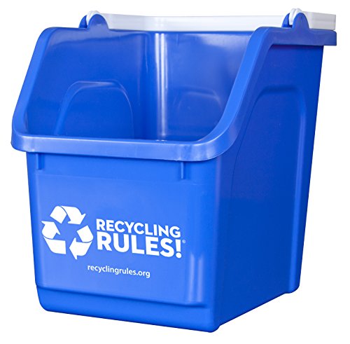 Recycling Rules! 6 Gallon Stackable Recycling Bin Container in Blue, Eco-Friendly Handy Recycle Bin with Easy-to-Carry Handle, 3-Pack - size: 3-pack