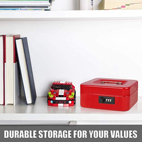 Cash Box with Money Tray, Parrency Medium Money Box with Combination Lock, 7 4/5" x 6 4/5" x 3 3/5", Red - color: Combo Red, size: Medium（7.87")