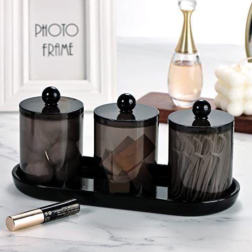 SheeChung 3 PCS Qtip Holder Bathroom Set with Tray, Acrylic Apothecary Jars - color: Black