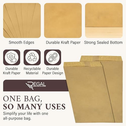 RJ Displays-100 Pack Kraft Brown Paper bags Merchandise Shopping Sales for Magazine, Books, Party Favor Bag T-Shirt (Brown, 6" x 9")- Premium bulk gift bags for small business - size: 6" x 9"