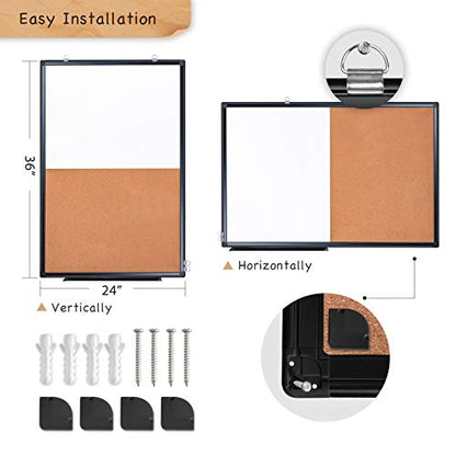 Maxtek Whiteboard and Cork Board Combo 36 x 24 in, Wall Mounted - size: 24" x 36"