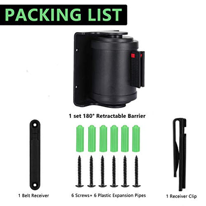 Retractable Wall Belt Barrier, Wall Mounted Crowd Control Barrier with 13 feet Retractable Belt, Braking System and 180° Roating Supported - style: 13 Feet-180° Roating