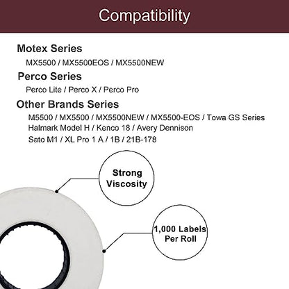 Motex 1 Line White Labels, 8,000 Blank Price and Date Gun Labels, Strong Adhesive Price Gun Labels Compatible with MX-5500 and Perco 1 Line Price and Date Guns, Security Slit Design - color: White, size: 8 Rolls