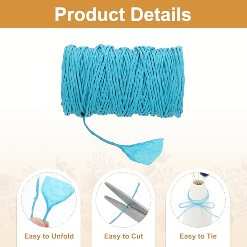 MECCANIXITY Blue Raffia Ribbon,98 Yard Natural Raffia Paper String 2mm Wide Twisted Raffia Yarn Twine for Gift Wrapping Crocheting Knitting DIY Crafts - color: Blue