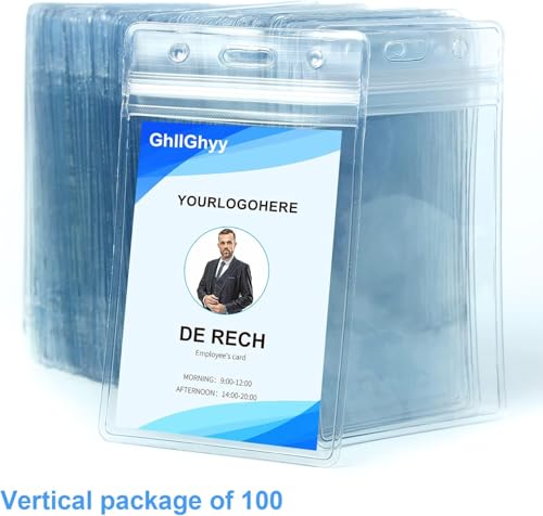 6 Pack Extra Thick Name Badge Holders, Durable & Sealable Waterproof Vertical ID Badge Holders, Clear PVC Plastic Badge Sleeve for Credit Card/Proximity/RFID/Work Badge/Room Key