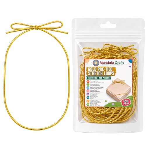Mandala Crafts 16 Inch Gold Pre-Tied Stretch Loops for Gift Wrapping - color: Gold, size: 16 Inches