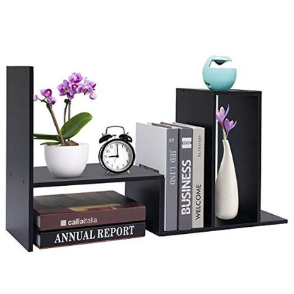 Hossejoy Desk Shelf, Adjustable Desktop Storage Organizer, Wood Display Shelf Rack, Office Supplies Desk Organizer, Black - color: Black