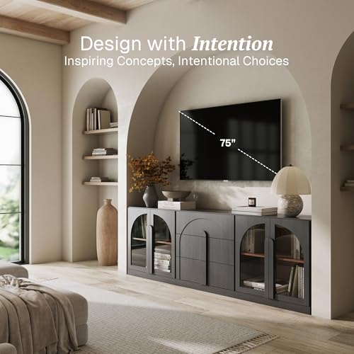 BELLEZE Bijou 3-Piece Modular Sideboard Buffet Cabinet - Ebony - color: Bijou Ebony Aac