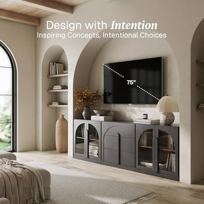 BELLEZE Bijou 3-Piece Modular Sideboard Buffet Cabinet - Ebony - color: Bijou Ebony Aac