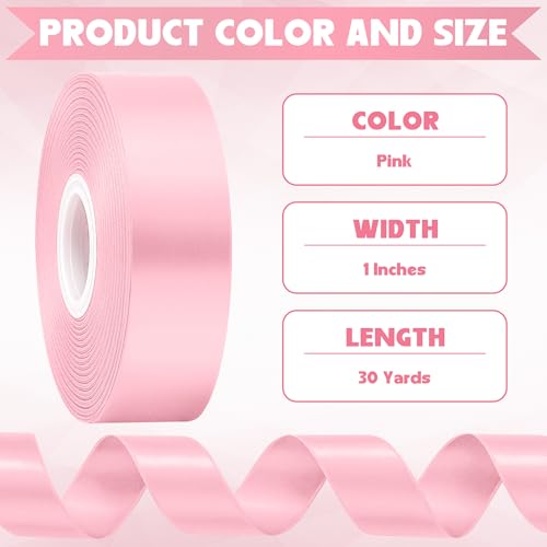 1 in 30 Yards Pink Satin Ribbon for Flower Bouquet Baby Shower Mother's Day - color: Pink, size: 1 inch