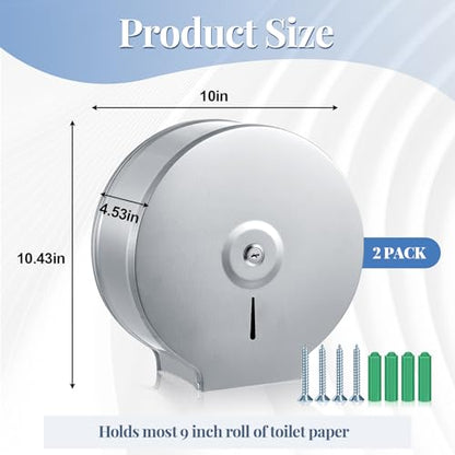 Mifoci 2 Pcs Industrial Toilet Paper Holder Commercial Roll Dispenser Wall Mount Stainless Steel Jumbo Tissue Dispenser Fits 9" Roll Toilet Paper for Office Home Public Places (Silver) - color: Silver