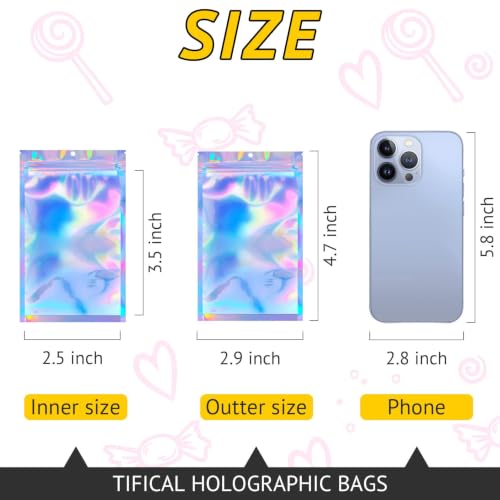 100PCS Resealable Holographic Bags, Jewelry Bags|2.9x4.7in - color: Holographic, size: 2.9x4.7 Inch