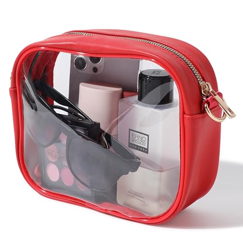 TOBVZOO Clear Bag Stadium Approved, Crossbody Transparent Bag for Concerts Sports Events, Purses for Men & Women - color: Red
