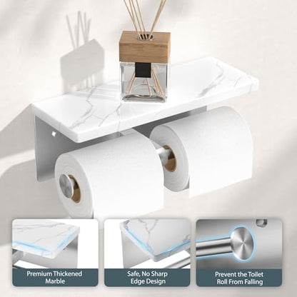 FORIOUS Double Marble Toilet Paper Holder with Phone Shelf, Commercial - color: Brushed Nickel, size: Double Roll