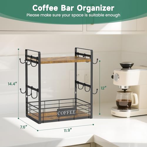 EsLuker.ly Coffee Mug Cup Holder Tree Bar Station Organizer, 2 Tier - color: Antique Brown + Black