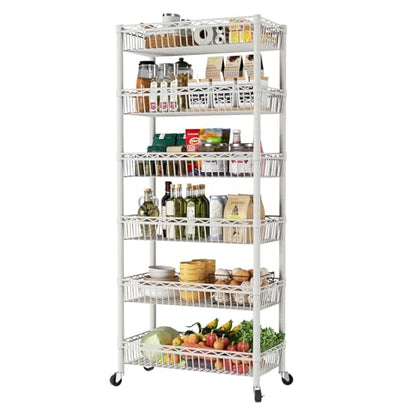 SINGAYE 6 Tier Shelf Wire Shelving Adjustable Storage Shelves Basket Rack - color: White, size: 6-Tier[30"Dx13.5"Wx65"H]