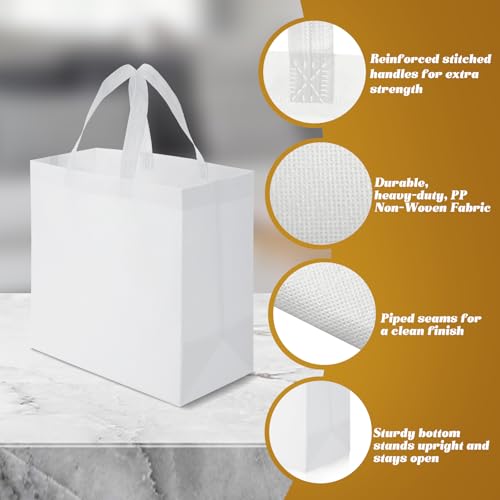 Reginary 50 Pcs Reusable Tote Bags Shopping Bags Non Woven, White - color: White