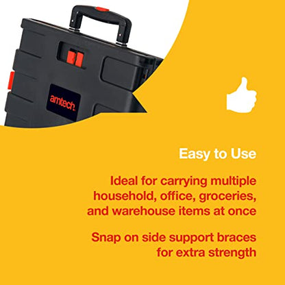 Amtech - Folding Shopping Trolley on Wheels, Easy to Assemble, Collapsible for Easy Transport in Car Boot, Great for Tools, Groceries, and Heavy Loads, Lightweight, Sturdy (25kg Capacity)