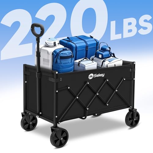 Sekey Lightweight Collapsible Wagon, 220 lb Capacity, Quick-Fold Cart - color: Black, size: 220 lbs