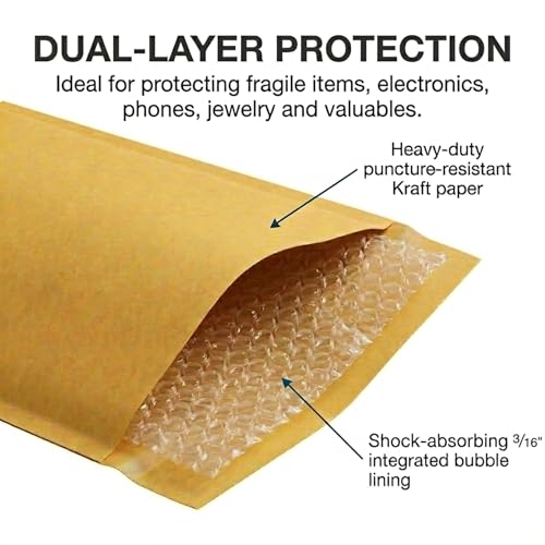 BOX USA 8 1/2 x 14 1/2" Kraft Bubble Mailers (100-Pack) - Brown Padded Envelopes, Self-Seal Shipping Bags for Business, Heavy Duty Cushioned Mailing Envelopes for Packaging and Shipping - size: 8-1/2x14" (100-Pack)