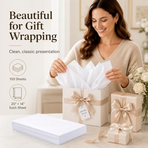 ROVIBIOBIO 100 Sheets White Tissue Paper for Gift Bags, 20 x 14 Inch - color: White