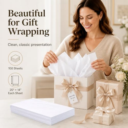 ROVIBIOBIO 100 Sheets White Tissue Paper for Gift Bags, 20 x 14 Inch - color: White