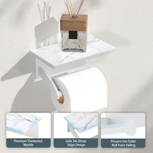 FORIOUS Natural Marble Toilet Paper Holder with Phone Shelf, Commercial - color: White, size: Single Roll