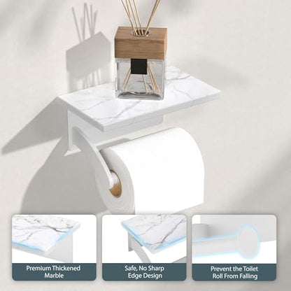 FORIOUS Natural Marble Toilet Paper Holder with Phone Shelf, Commercial - color: White, size: Single Roll