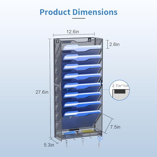 OUTWOLF 10 Tier Hanging Wall File Organizer Wall Mount Paper Document Folder Holder with Hooks for Home Office Organization - color: 10 Pocket