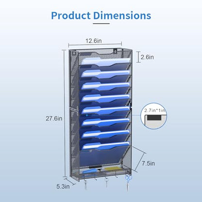 OUTWOLF 10 Tier Hanging Wall File Organizer Wall Mount Paper Document Folder Holder with Hooks for Home Office Organization - color: 10 Pocket