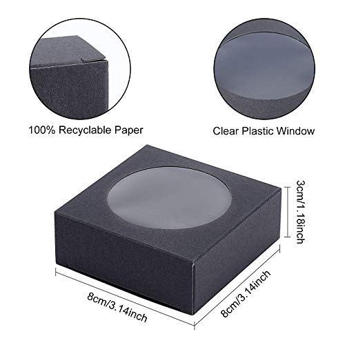 BENECREAT 24 Pack Kraft Paper Boxes with Clear Window 3x3x1.2 Black Kraft Gift Packaging Boxes for Bakery Cookies Cake Candy Wedding Party, Festival Gift Packaging - color: Black, size: 3 X 3 X 1.2 Inch (Pack of 24)