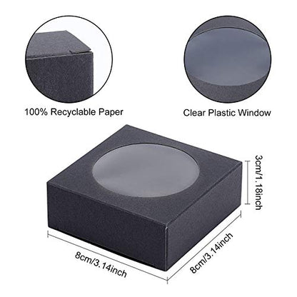 BENECREAT 24 Pack Kraft Paper Boxes with Clear Window 3x3x1.2 Black Kraft Gift Packaging Boxes for Bakery Cookies Cake Candy Wedding Party, Festival Gift Packaging - color: Black, size: 3 X 3 X 1.2 Inch (Pack of 24)