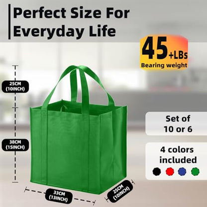 6 pack Reusable Grocery Bags,Thick Bottom-Shopping Bag for Groceries - color: Green
