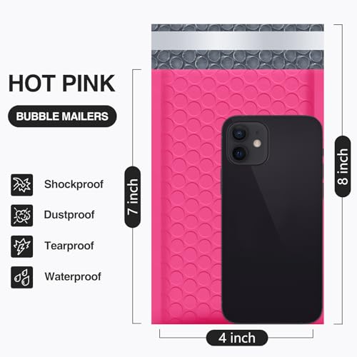 UCGOU Bubble Mailers 4x8" Hot Pink 50 Pack Usable Size 4x7" Shipping Bags - color: Hot Pink, size: 4x8" 50PC