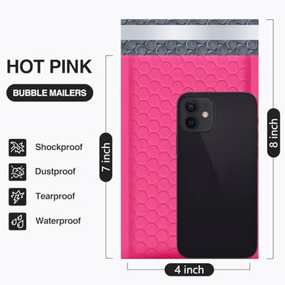 UCGOU Bubble Mailers 4x8" Hot Pink 50 Pack Usable Size 4x7" Shipping Bags - color: Hot Pink, size: 4x8" 50PC