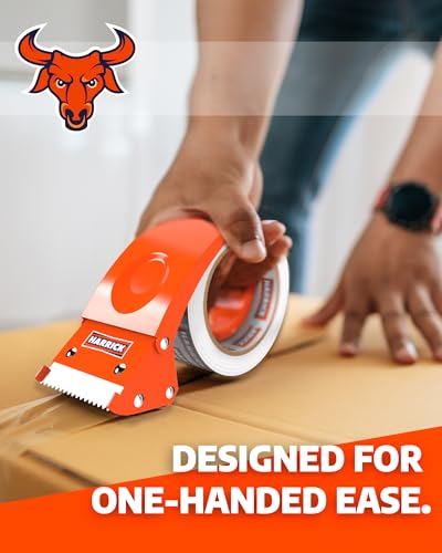 Clear Packing Tape with Dispenser 1.88 inch - Metal Strong & Durable Heavy Duty Packing Tape with Dispenser - Strong Strapping Tape with Dispenser Easy Tear & Seal - 1 Roll / 1 Dispenser / 54.5 Yards - size: 54.5 yd
