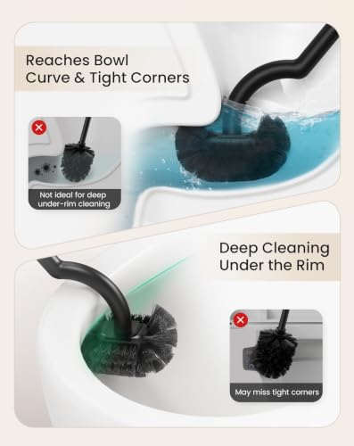 Cesun 304 Stainless Steel Toilet Brush and Holder Set, 2 Brush Heads, Black - color: Black