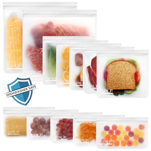 SPLF 12 Pack Dishwasher Safe Reusable Food Storage Bags, White - color: White, size: 12 Pack-2 Gallon 5 Sandwich 5 Snack