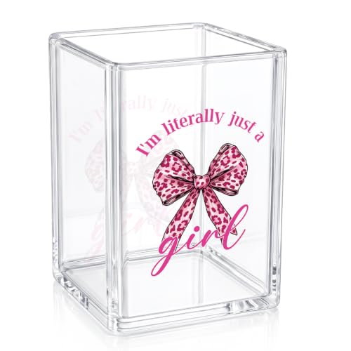 Pink Leopard Print Acrylic Pen Holder I'm Literally Just A Girl Sign - color: Pink