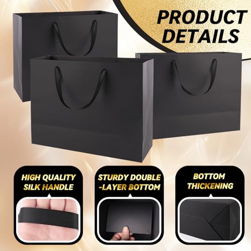 Addblu 3 Pack Extra Large Black Gift Bags with Handles & 9 Tissue Papers - color: Extra Large - 3Pcs
