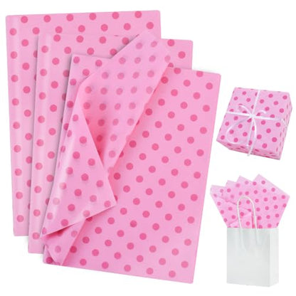 BEISHIDA Pink Tissue Paper Bulk, Polka Dot Wrapping Tissue Paper for Gift Bags, 14 x 20 Inch Gift Wrap for Girls Party Princess Party Baby Birthday DIY Crafts,50 Sheets - color: dot50-hpink