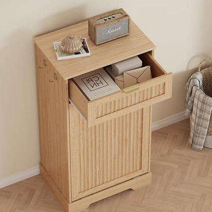 13 Gallons Tilt Out Trash Can Cabinet, Fluted Trash Cabinet, Natural Oak - color: Natural Oak, size: 13 Gallons