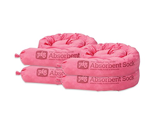 PIG Hazmat Chemical Absorbent Socks - 4 Pack - ext. Dia. 3" x 46" L- Absorbs up to 100 oz. per Sock - PM50038 - size: 4-Pack