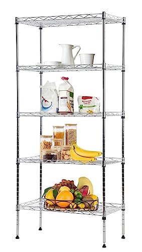 5 Tier Storage Shelves, Adjustable Wire Shelf Rack 21.5 x 11.6 x 47.6 - color: Chrome, size: 11.6"D x 21.5"W x 47.6"H