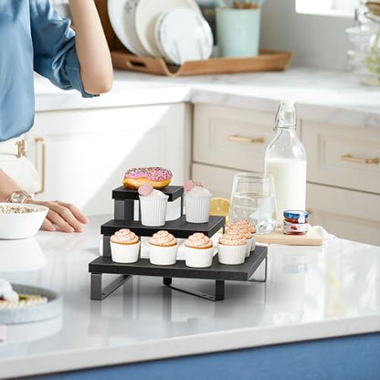 Display Rack for Retail Counter Top Craft Shows Tradeshows, 3 Step Corner Tiered Table Display Tower for Cupcake Jewelry Perfume(Black)