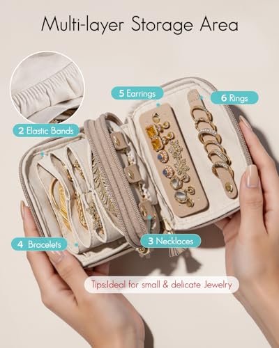 VLANDO 2-Layer Travel Jewelry Case for Necklaces,Rings,Earrings - color: Toffee