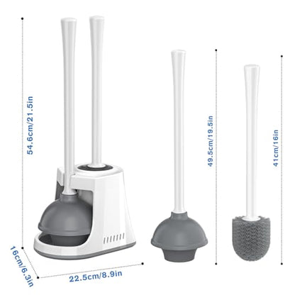 LOVLOY Toilet Plunger and Brush, Bowl Brush and Heavy Duty Toilet Plunger Set with Ventilated Holder, 2-in-1 Toilet Brush and Plunger Combo for Bathroom Cleaning (2, White) - color: White