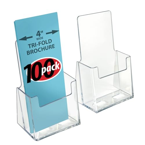 Azar Displays 252012-100PK Acrylic Trifold Brochure Holder Plastic Counter top Organizer 100-Pack, Clear - size: 100-Pack, style: No Business Card Pocket